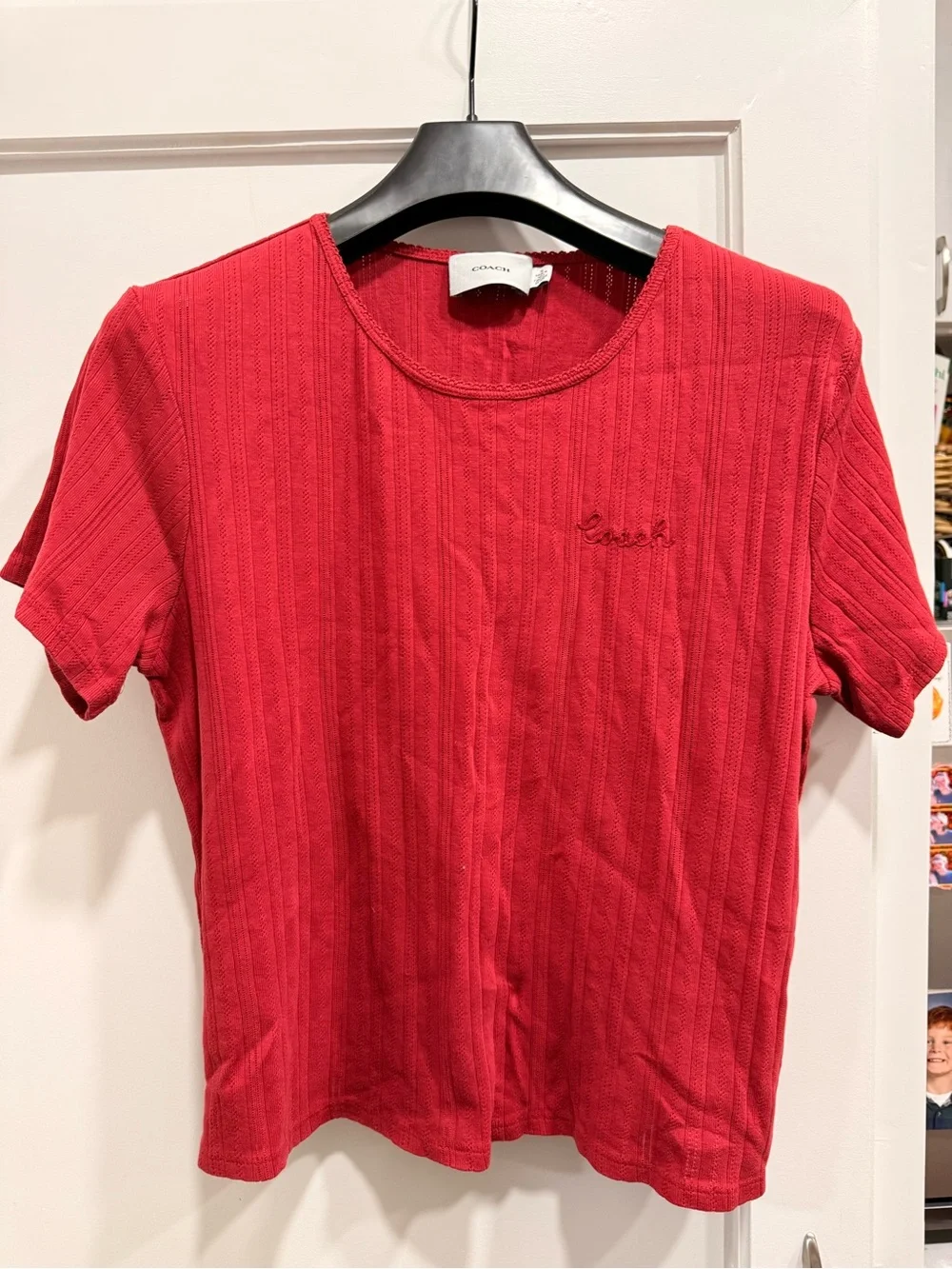 Coach Women’s Red Ribbed Short Sleeve Tee